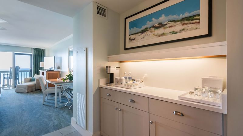 Kitchen & bedroom area in a guest room at WaterColor Inn