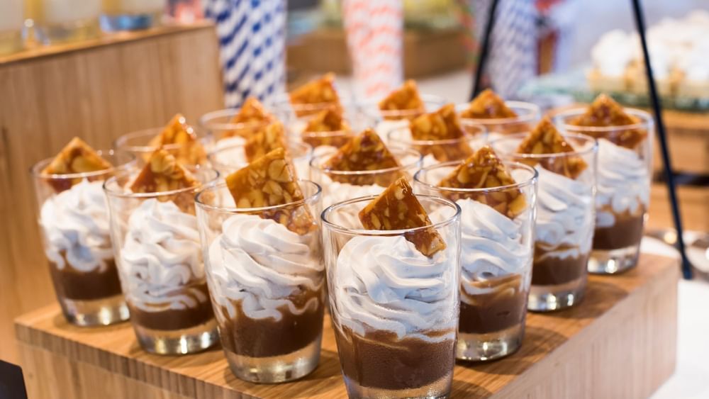 Mousse cups by Nut Brittle under whipped cream in Verandah at Warwick Paradise Island Bahamas