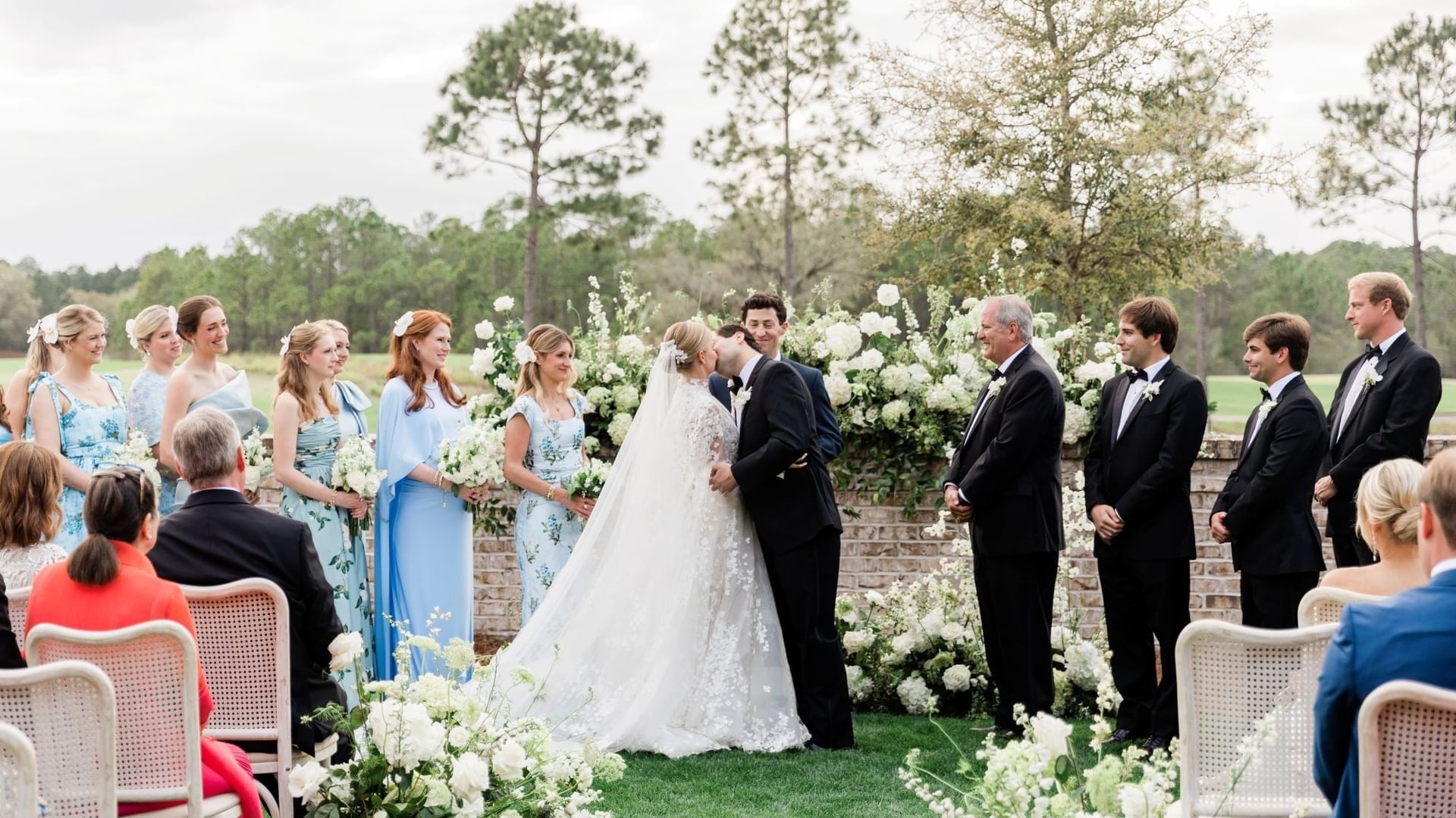 Wedding ceremony with bride and groom at Camp Creek Inn in Inlet Beach.