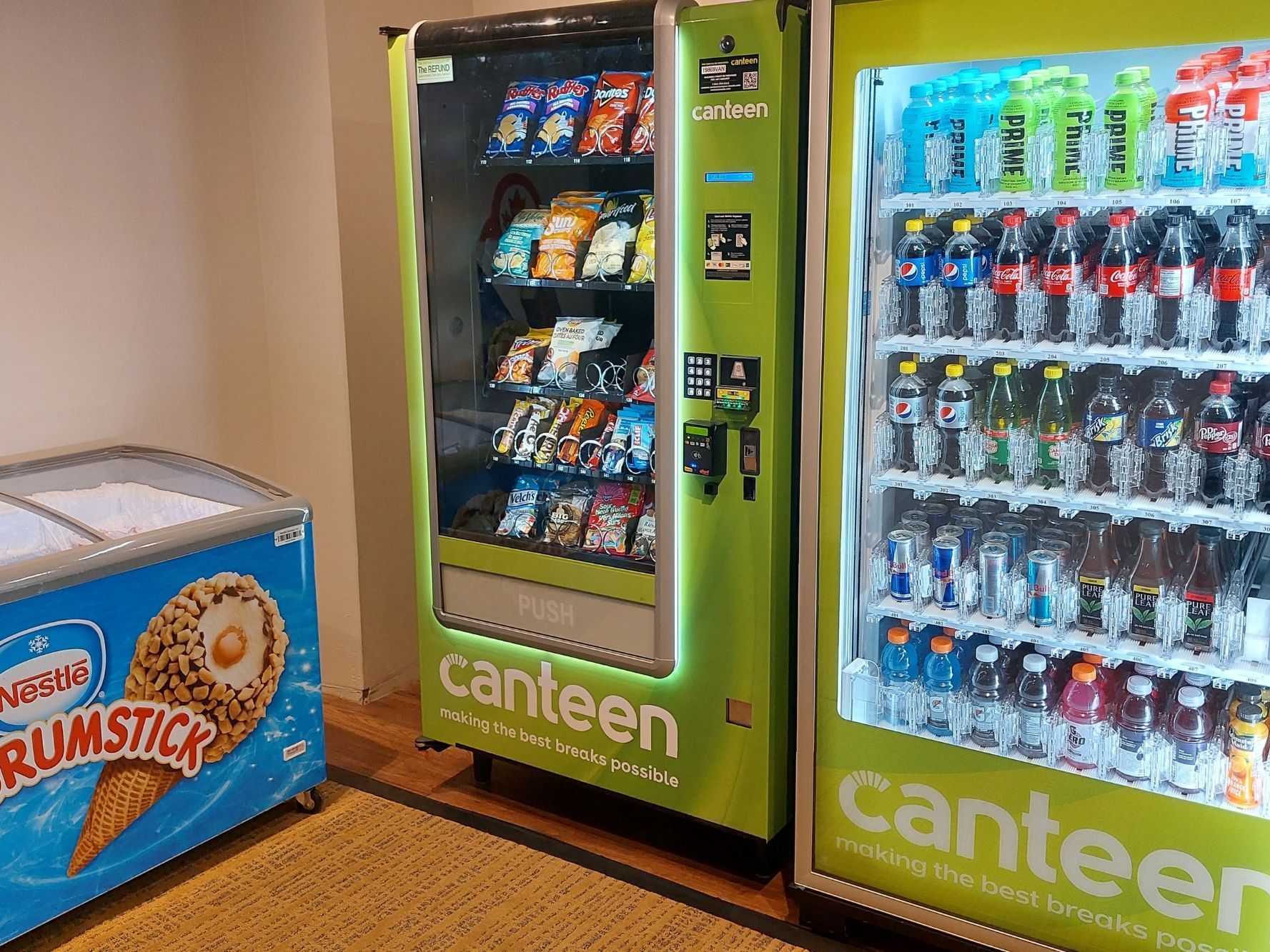 Vending machines stocked with snacks and drinks at Blackcomb Springs Suites