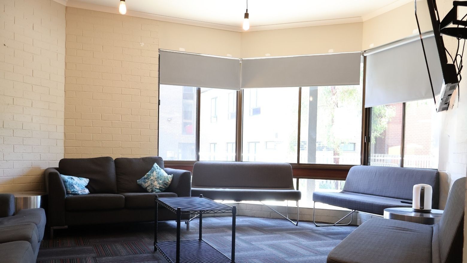 Comfortable seating area with couches and a coffee table at La Trobe University - Terraces.
