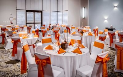 Tables set up for an event at Rosen Inn Lake Buena Vista