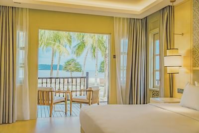 King bed & balcony in Island View, Pelangi Beach Resort & Spa