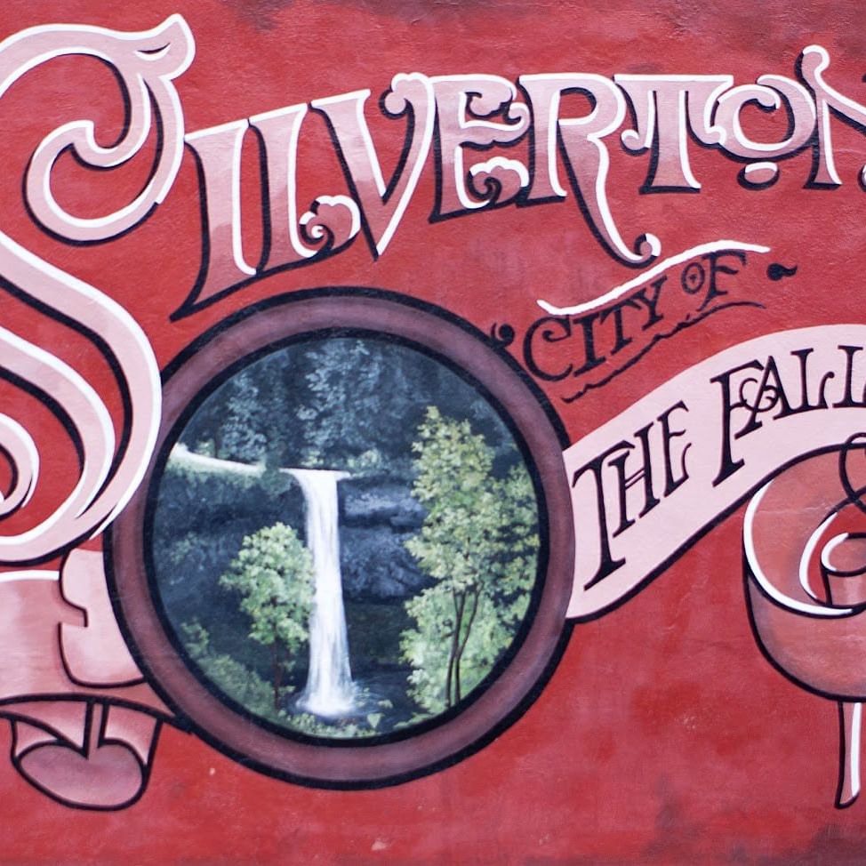 Silverton Mural featuring Silver Falls State Park waterfall