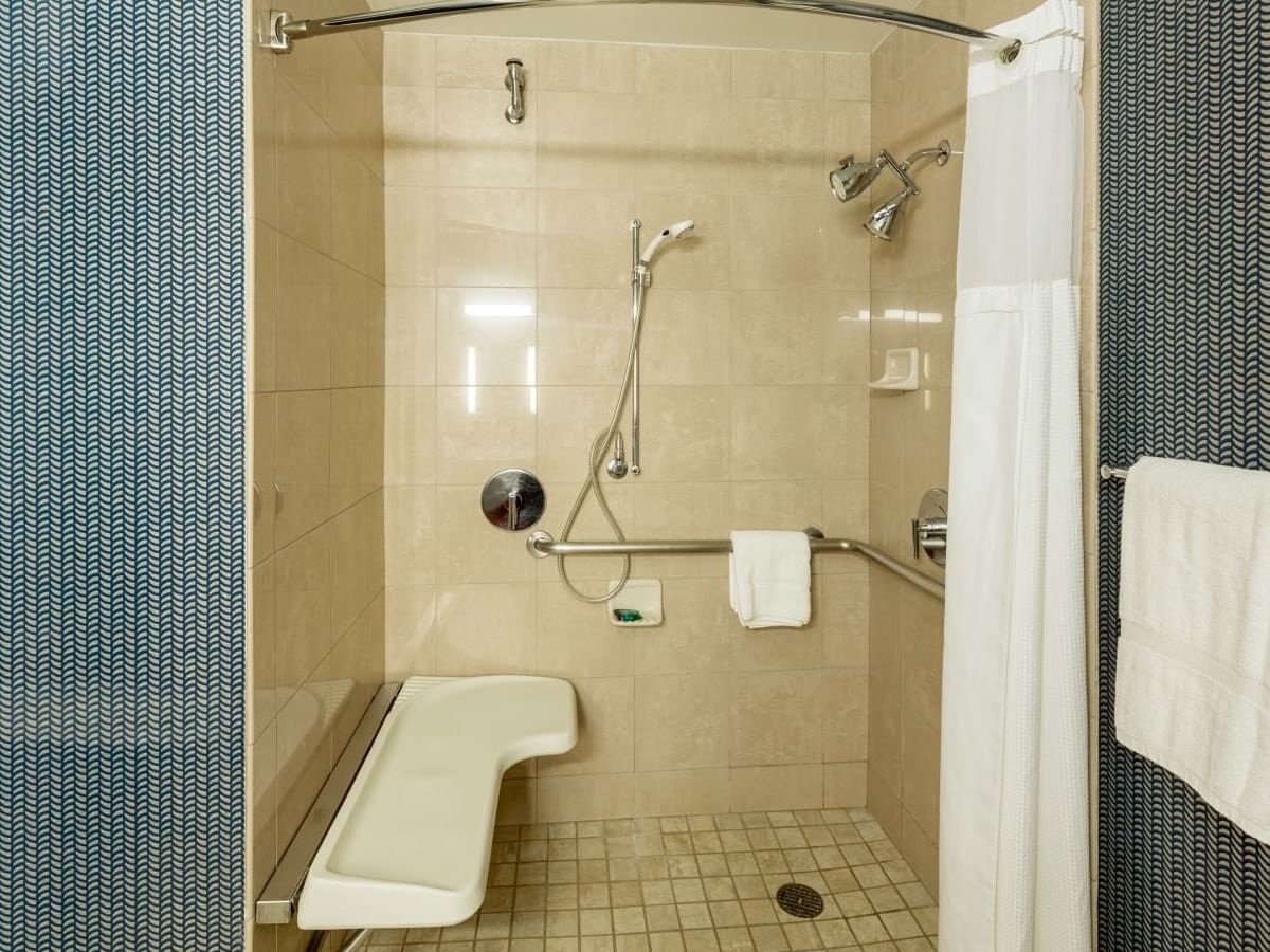 Shower area in Accessible Double Queen Room at Kinzie Hotel