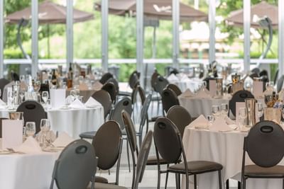 Banquet wedding tables arranged at Amora Hotel Melbourne