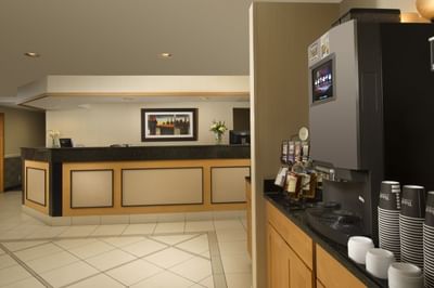 Coffee bar and front desk of Redmond Inn