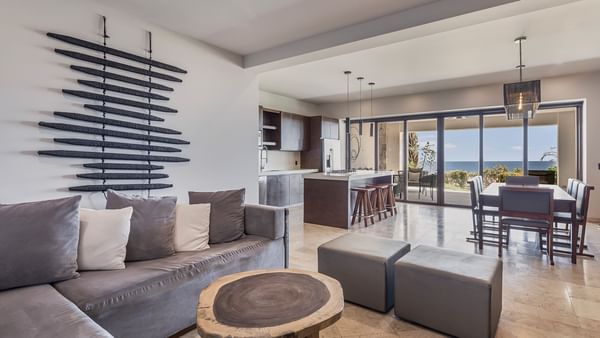 Living area in Two Bedroom Residence at Live Aqua Resorts