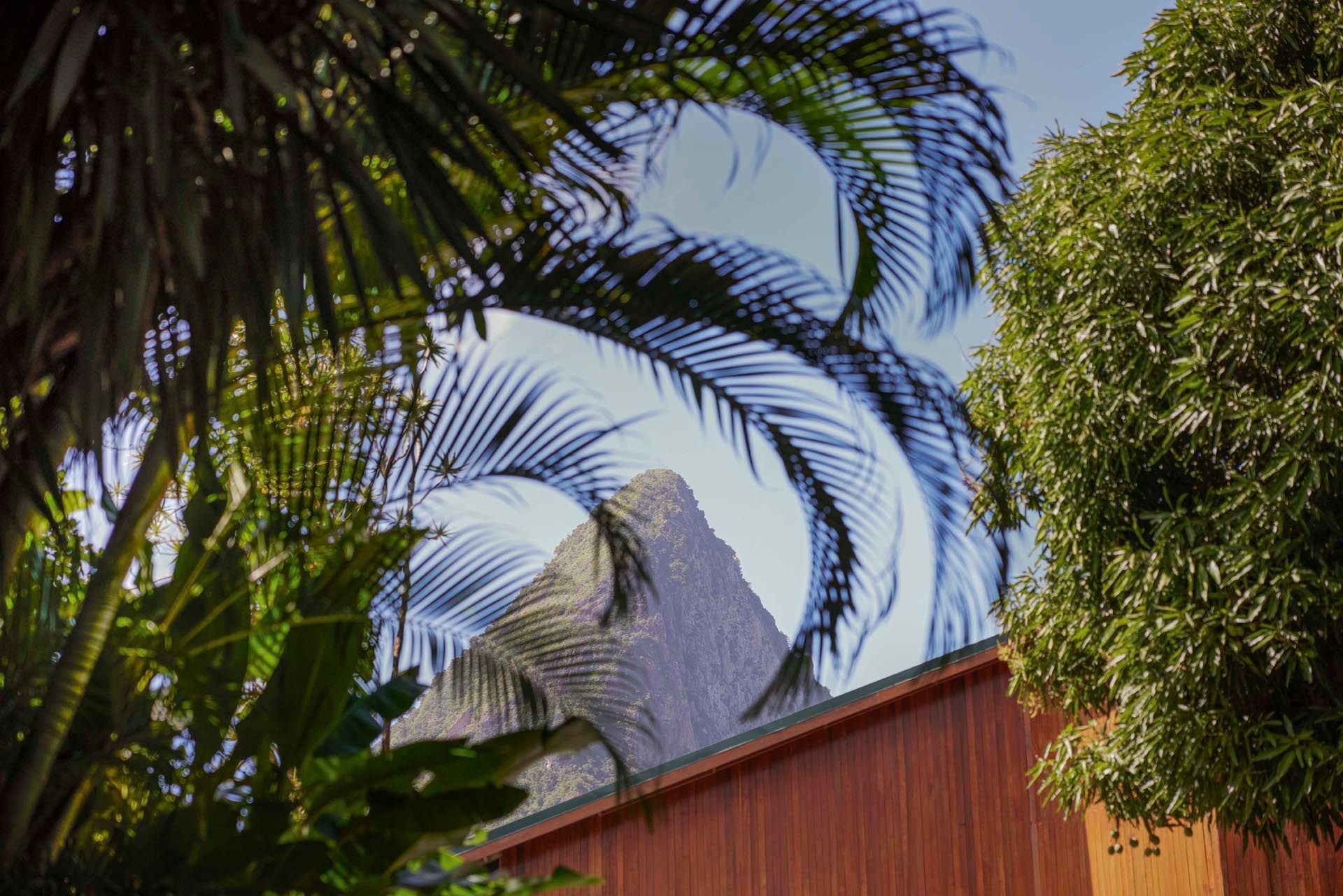 Low-angle view of the mountain of Gros Piton St Lucia near Ladera Resort