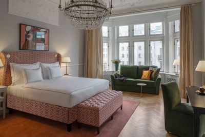 Bedroom setup in the Junior Suite at The Sparrow Hotel