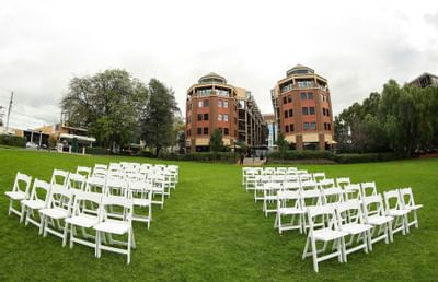 Wedding ceremony arranged outdoors at Amora Hotel Melbourne