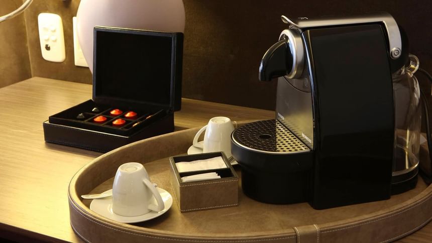 Close-up of a coffee machine at Grand Hotels Lux