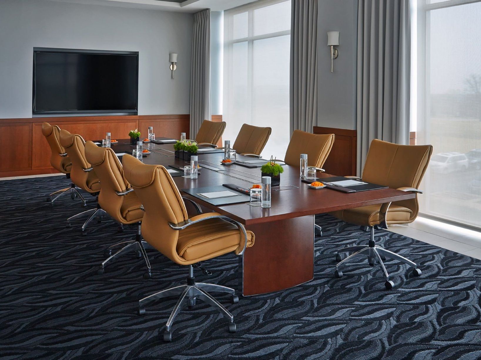 a large conference table in a meeting room