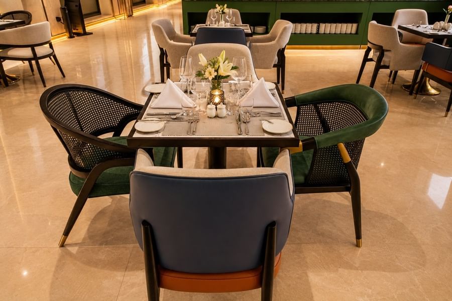 Close-up table setting in Roshen Restaurant at Naviti by Warwick Jeddah, offering fine dining at a Boutique Hotel in Jeddah