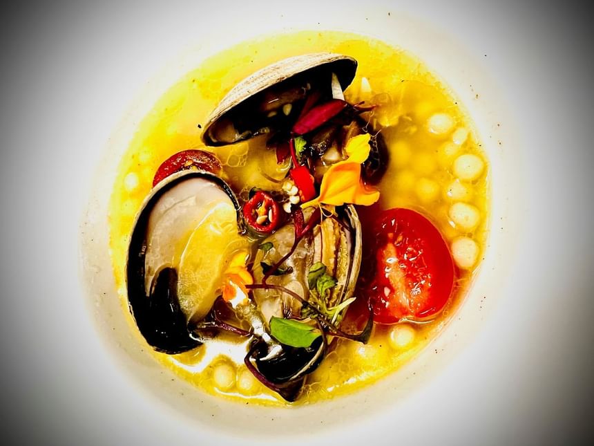 Various seafood served in event room at Carriage House Hotel