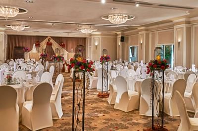 Banquet table setup in Tudor Ballroom at Goodwood Park Hotel
