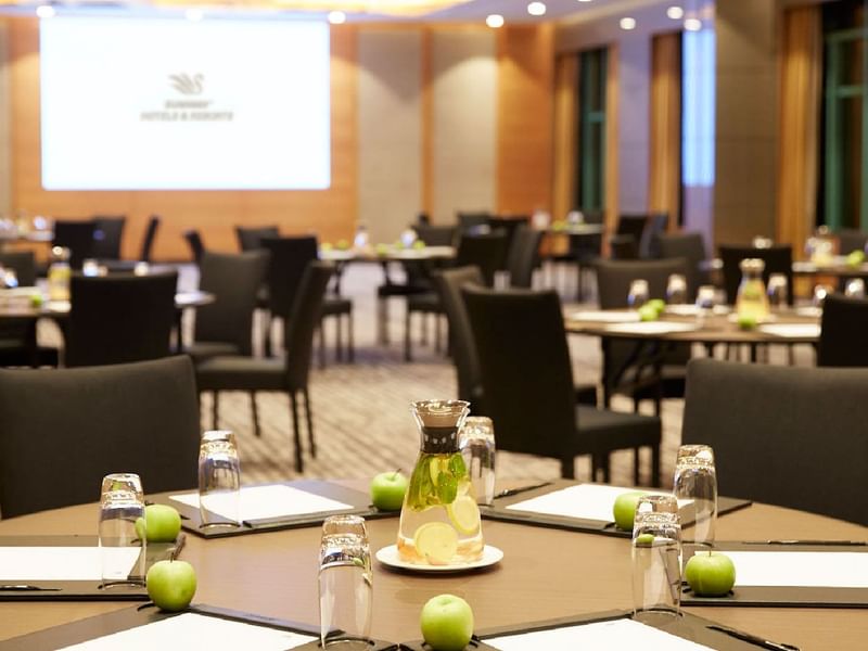 Conference room with tables set for a meeting at Sunway Resort