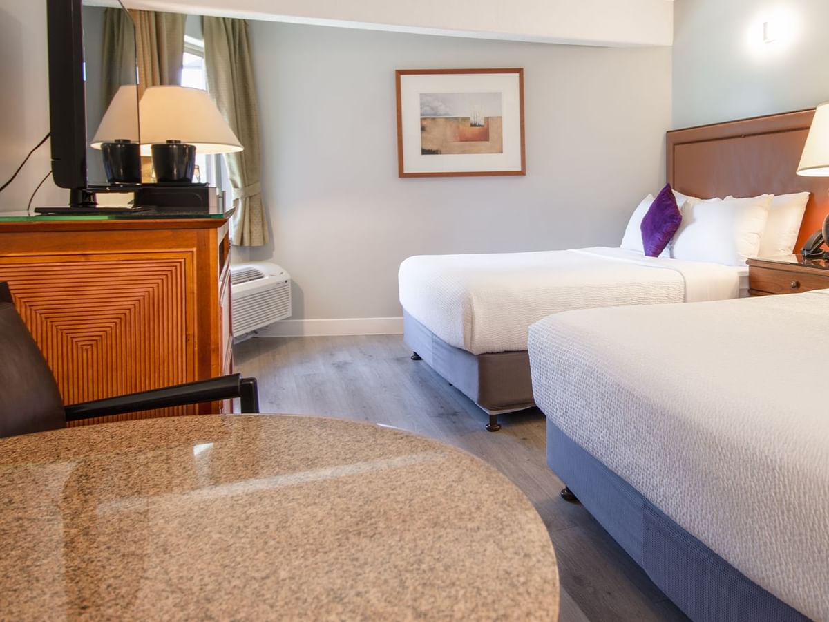 Hotel guestroom with two queen beds