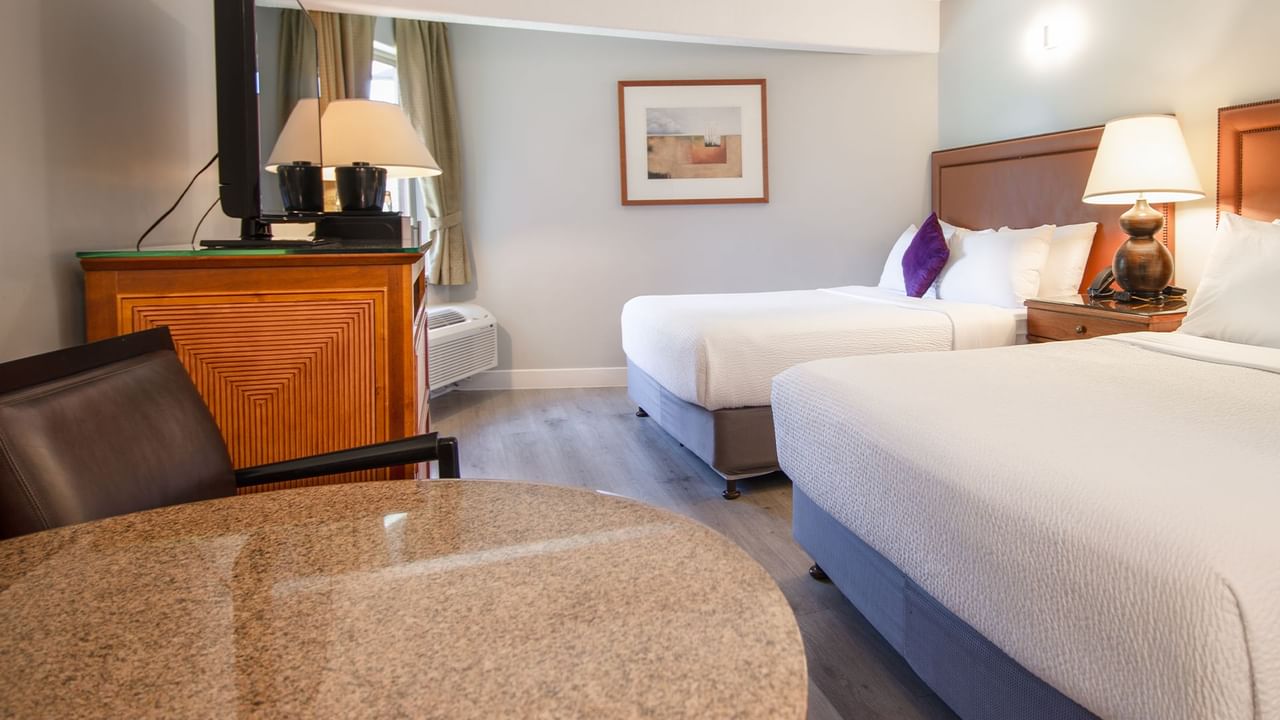 Hotel guestroom with two queen beds