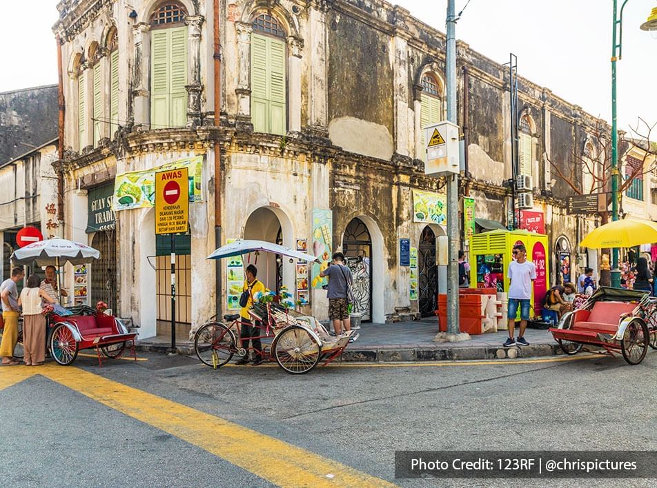 A day time photo of old-fashioned architecture in penang