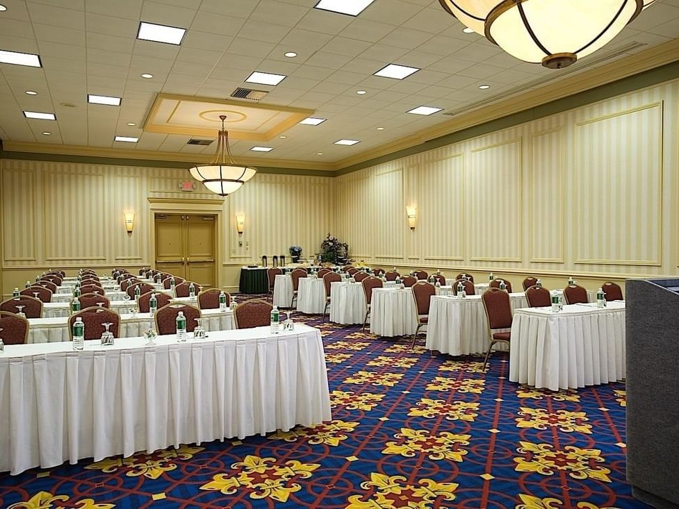 Banquet tables in ballroom