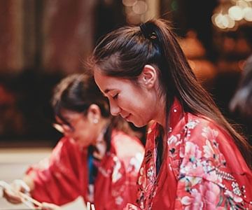 2 ladies in floral kimona robe at Hotel Emperador Buenos Aires