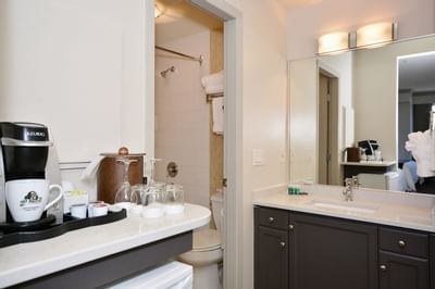 Bathroom in the Deluxe Guestroom at Manteo Resort Waterfront