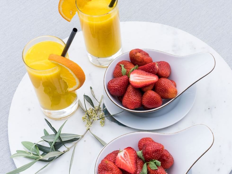 Fresh strawberries & orange juice served, Falkensteiner Hotels