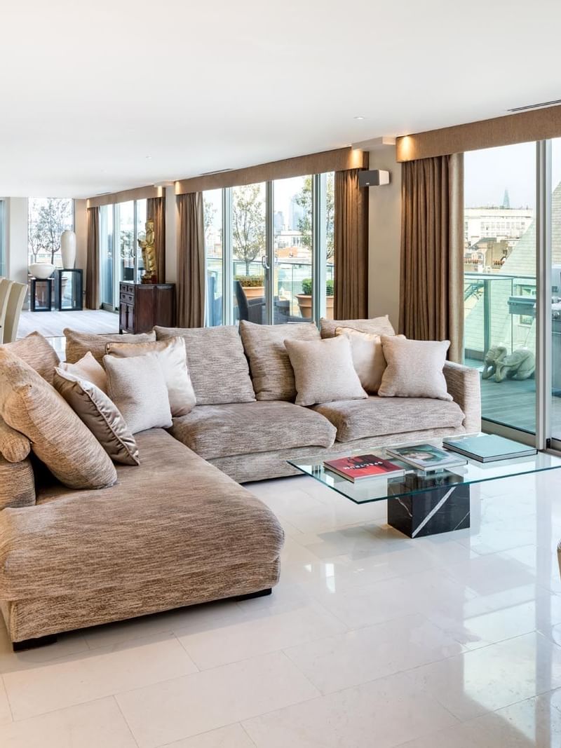 Lounge area in The Penthouse Suite at The May Fair Hotel London