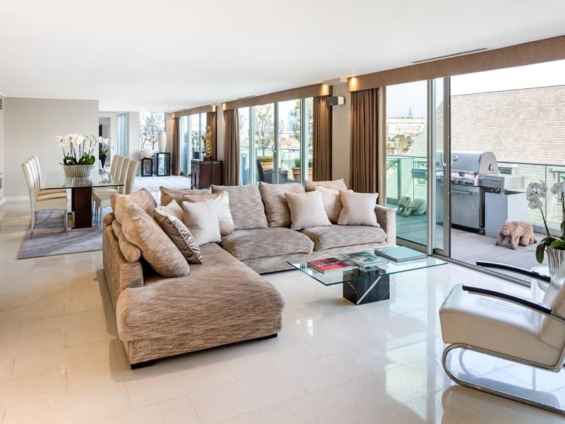 Lounge area in The Penthouse Suite at The May Fair Hotel London