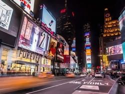 The streets at night in New York City near Hotel Shocard