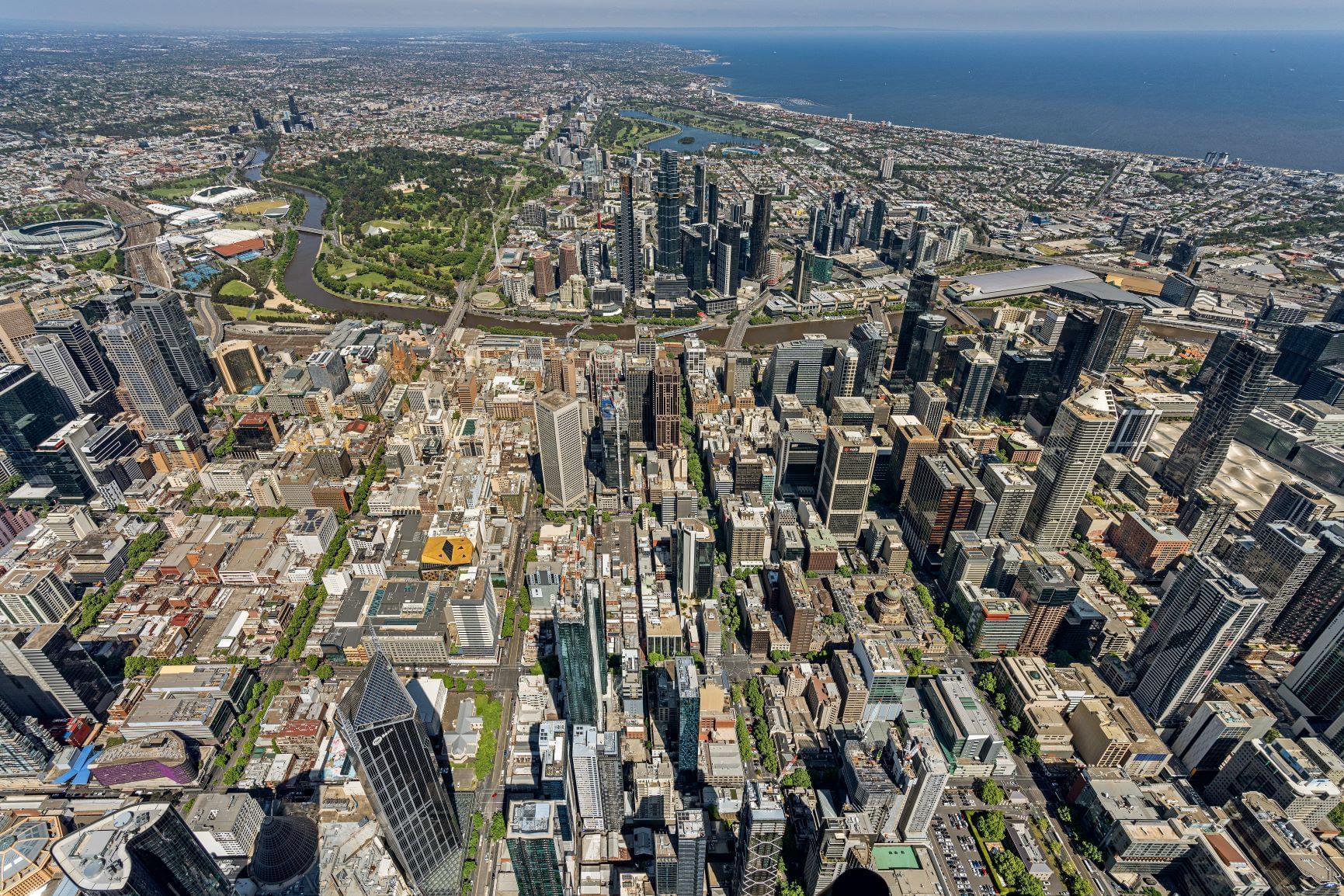 Aerial view of Melbourne city near Brady Hotels