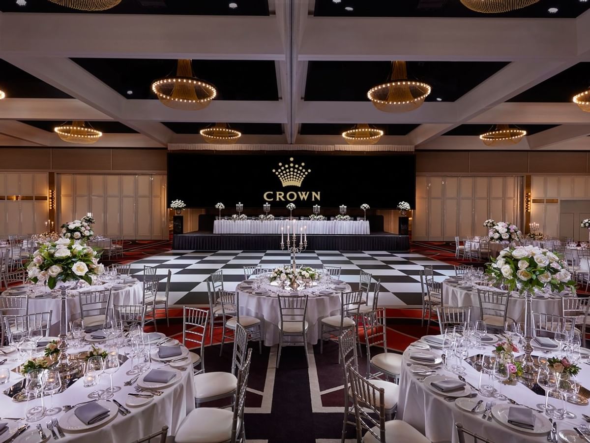 Banquet setup in Grand Ballroom at Crown Hotel Perth