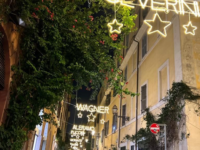 Light decorations of the hotel exterior at EMME Restaurant