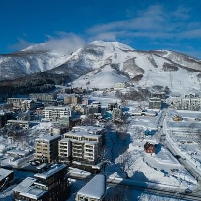 Aerial view of the hotel & mountains near Chatrium Niseko Japan