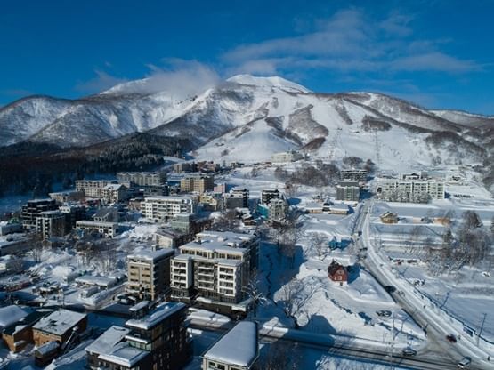 Aerial view of the hotel & mountains near Chatrium Niseko Japan