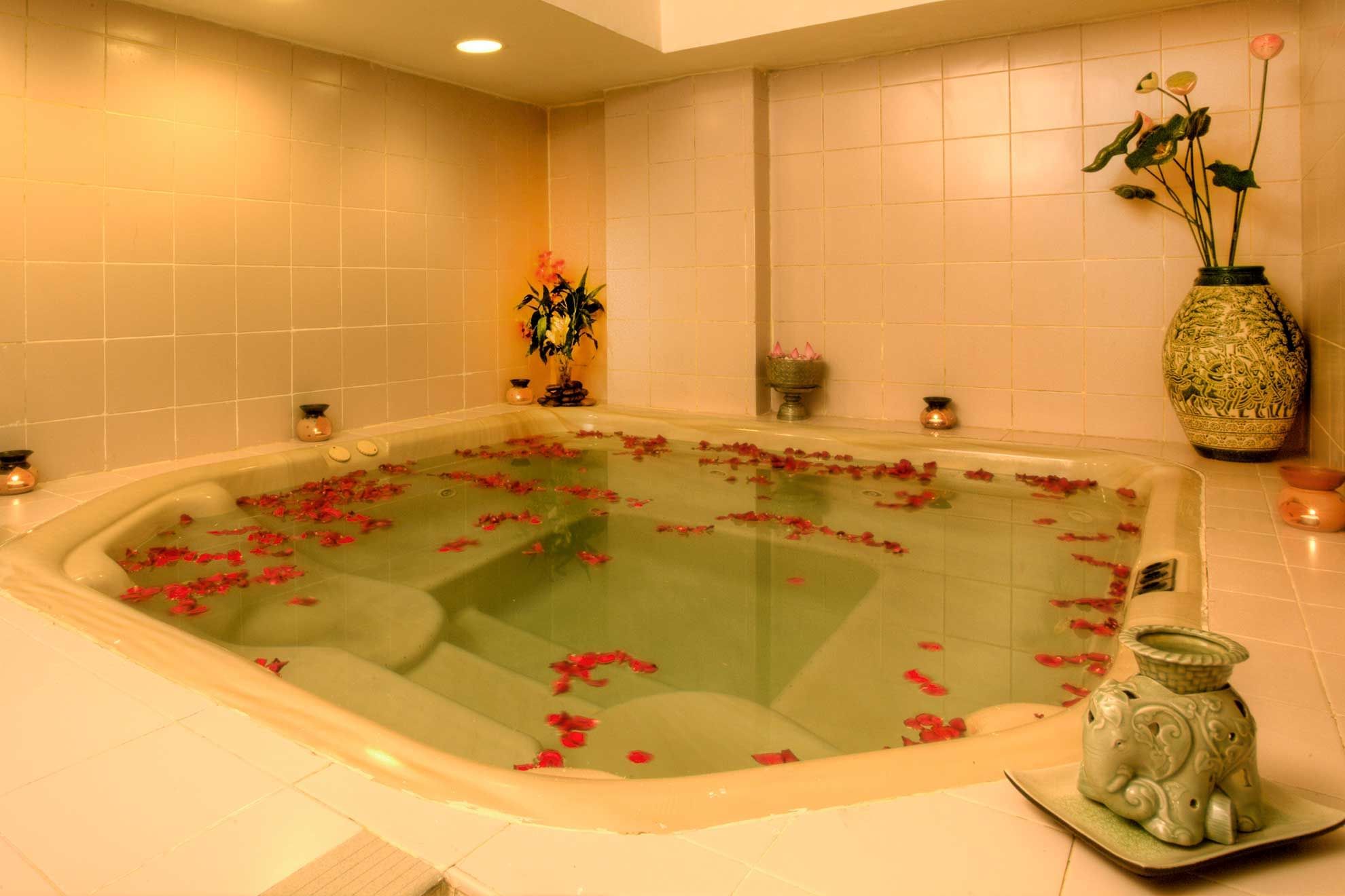 Whirlpool bath with rose petals in The Spa at Sunway Hotel Phnom Penh