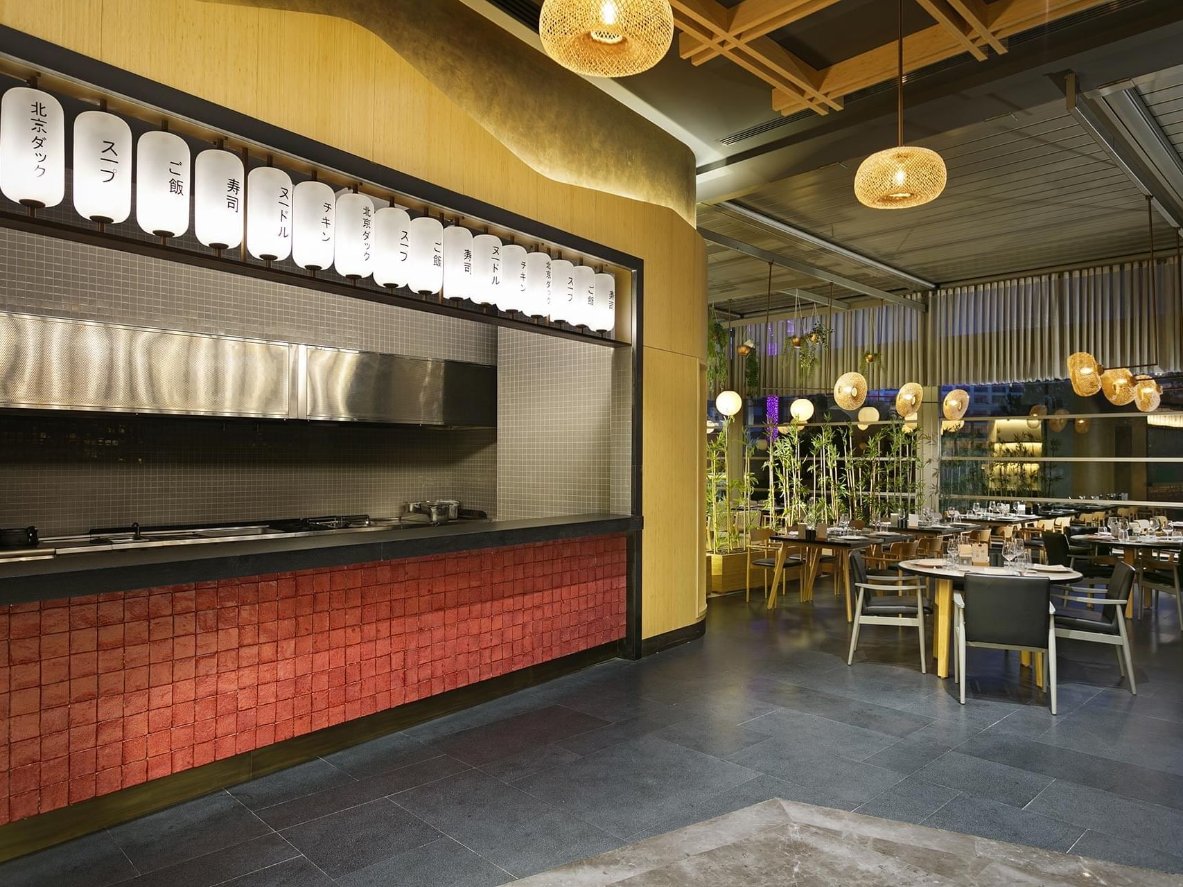 Food counter and the dining area in Nori Japanese Restaurant at Titanic Deluxe Lara