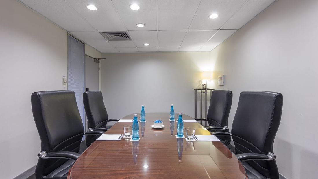 Table with amenities arranged in the Boardroom at Pullman & Mercure Brisbane King George Square