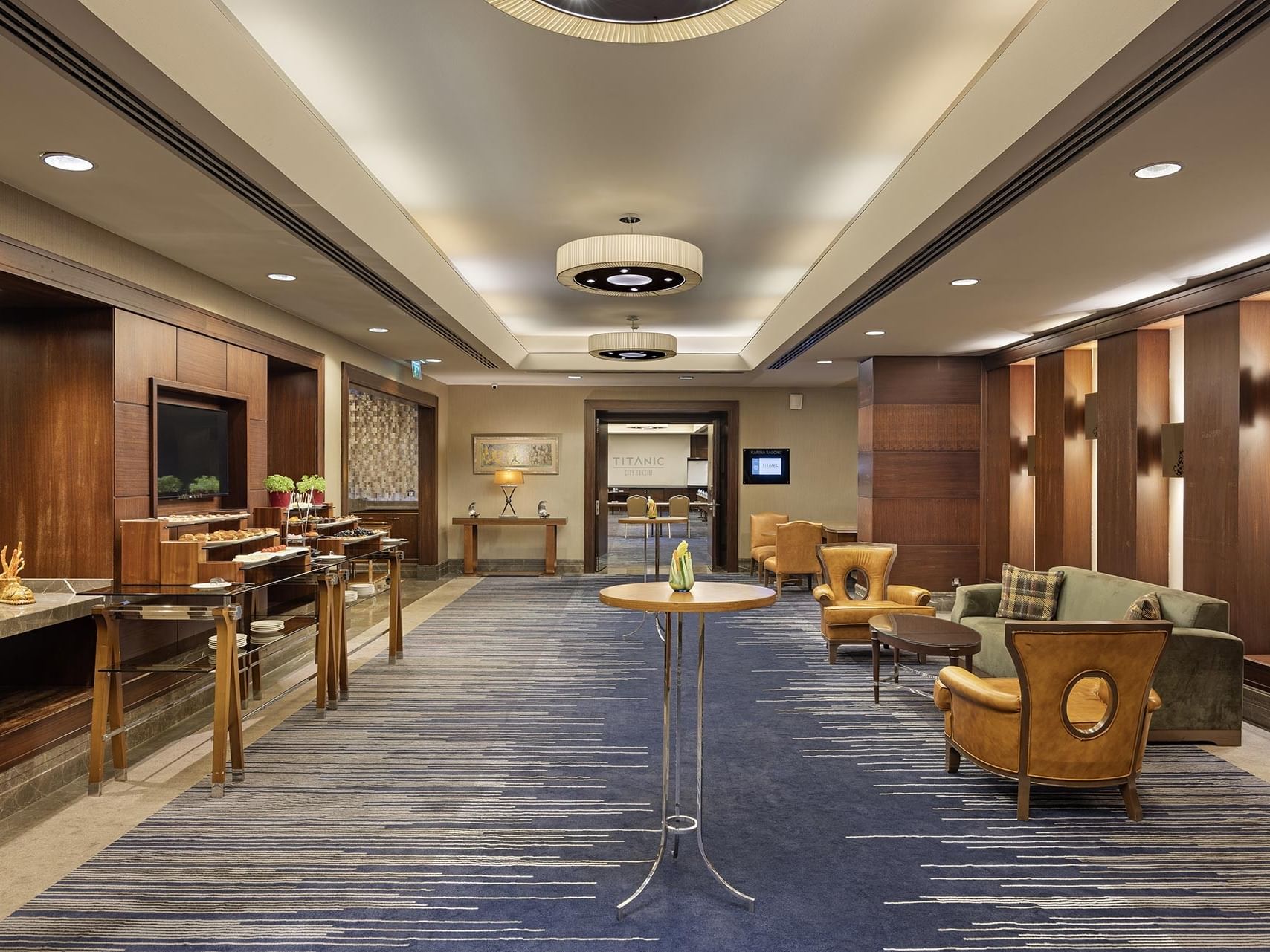 Meeting room foyer and coffee break setup in Titanic City Taksim.