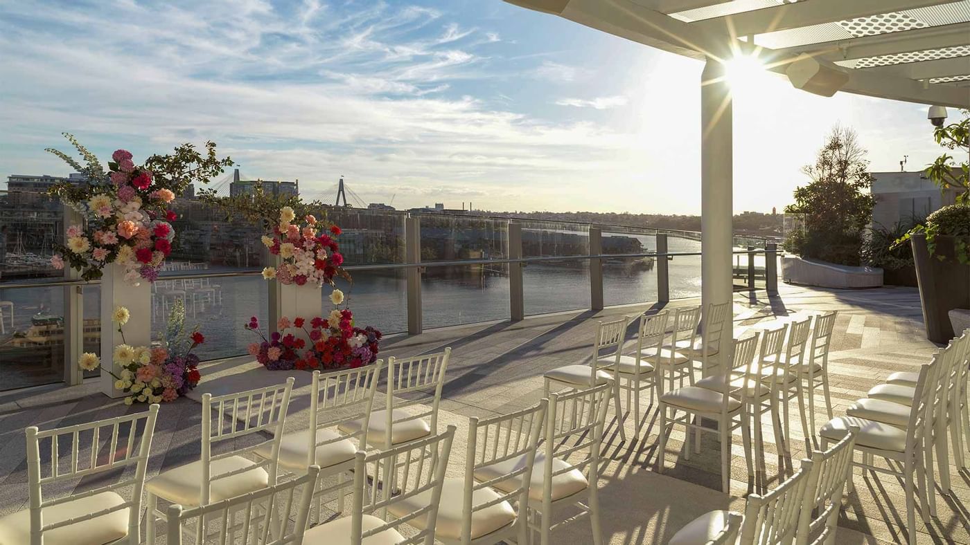 Outdoor wedding arrangement in Pavillion at Crown Towers Sydney
