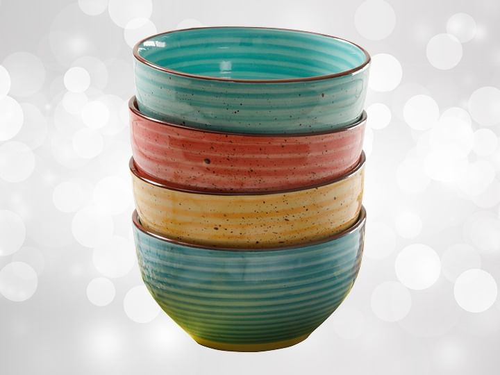 Four Multi-Colored Bowls with Speckle Paint