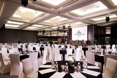 Banquet tables in Windsor Ballroom at Goodwood Park Hotel