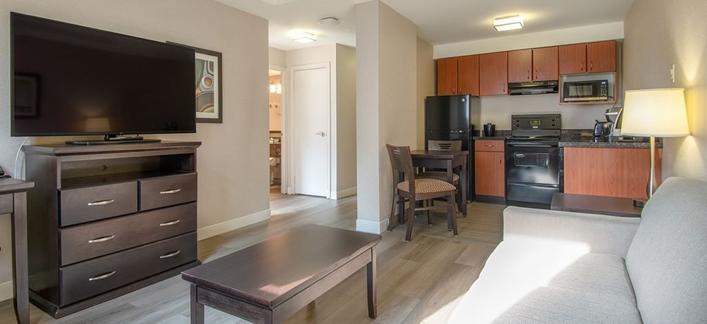 apartment-style hotel suite with kitchen