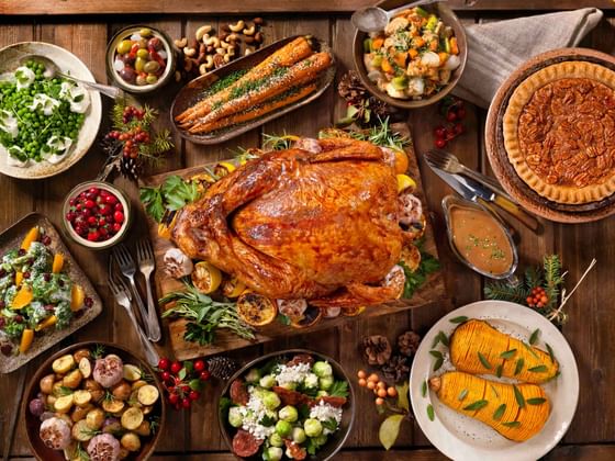 Top view of a Thanksgiving Dinner arranged at The Danna Langkawi