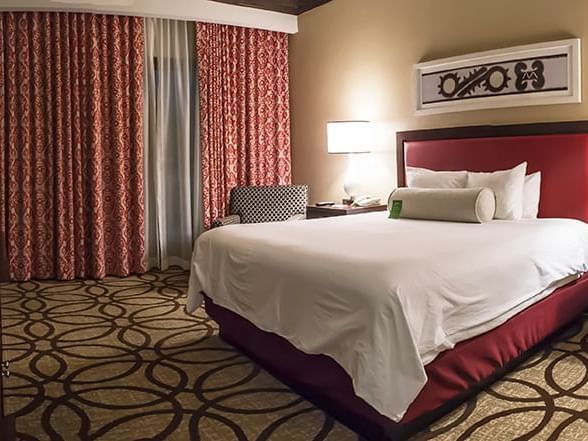 A standard king size bedroom at the Paris casino-hotel is seen on