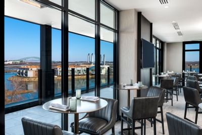 Dining tables set up in the restaurant at The Portsmouth