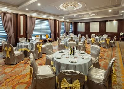 Banquet tables arranged for an event at The Indus Valley Leh, Banquet Ladakh
