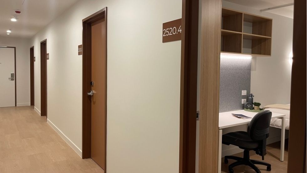 Interior hallway view of a Multishare 4 Bedroom Twin Share Apartment at UniLodge Brisbane City