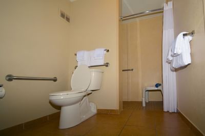 Lavatory and Shower in ADA Room at Rosen Inn International